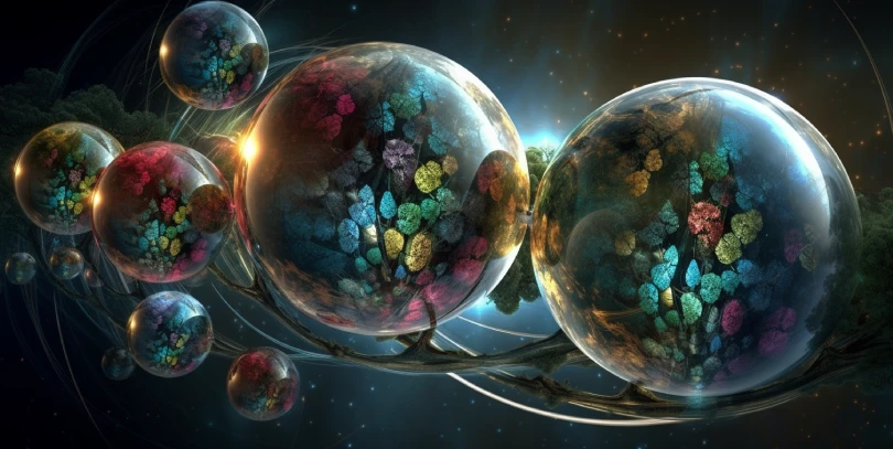 Glass spheres symbolize worlds