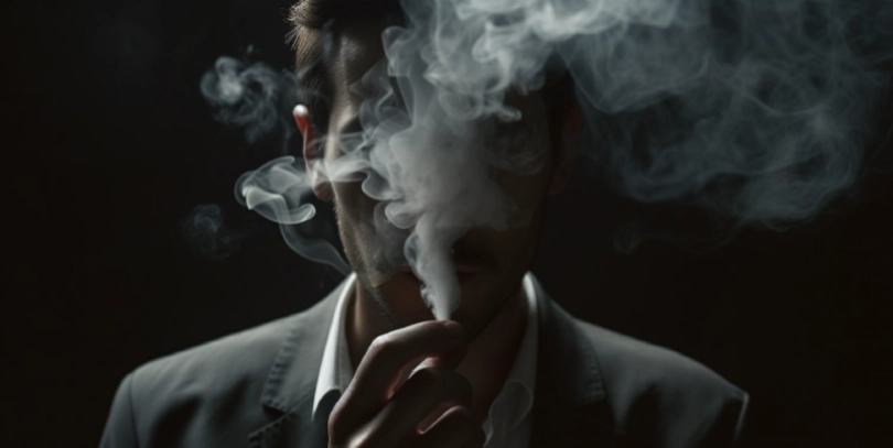Человек в костюме с дымом вместо лица